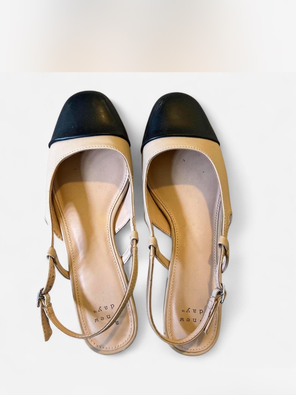 a new day Beige and Black Cap-Toe Slingback Flats